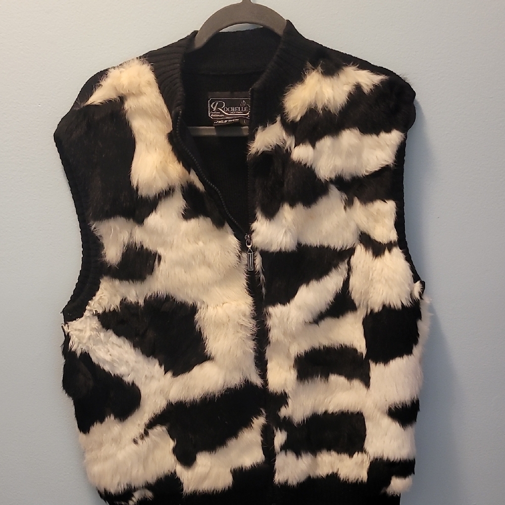 Black & White Faux Fur Zip-Front Vest